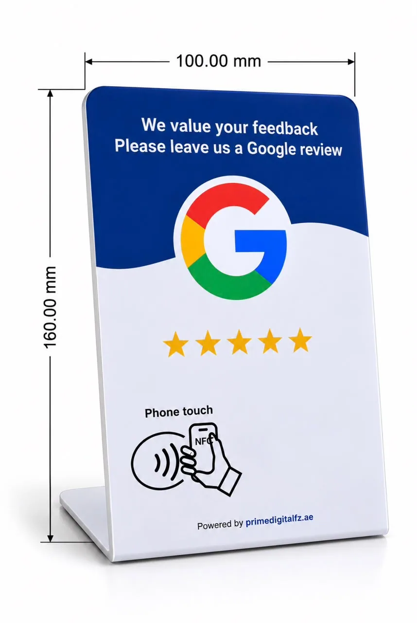 NFC Google review card dimensions: 100 mm wide and 160 mm high.